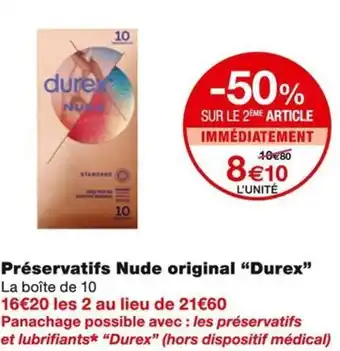 Monoprix Durex Préservatifs Nude original offre