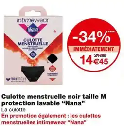 Monoprix Nana Culotte menstruelle noir taille M protection lavable offre