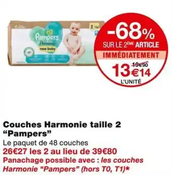 Monoprix Pampers Couches Harmonie taille 2 offre