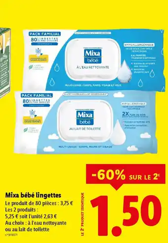 Lidl MIXA bébé lingettes offre