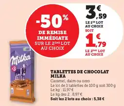 Super U Milka tablettes de chocolat offre