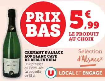 Super U Cremant d'alsace aop blanc cave de beblenheim offre