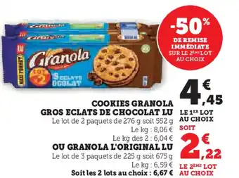 Super U Cookies granola gros eclats de chocolat LU offre