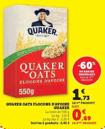 Super U Quaker oats flocons d'avoine offre