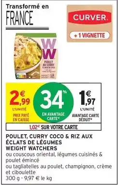 Intermarché Weight watchers - poulet, curry coco & riz aux éclats de légumes offre