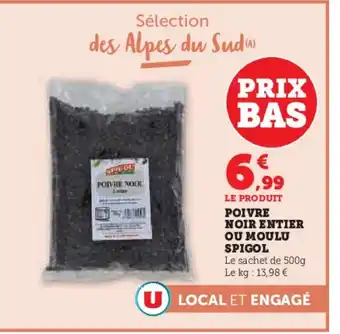 Super U Poivre noir entier ou moulu spigol offre