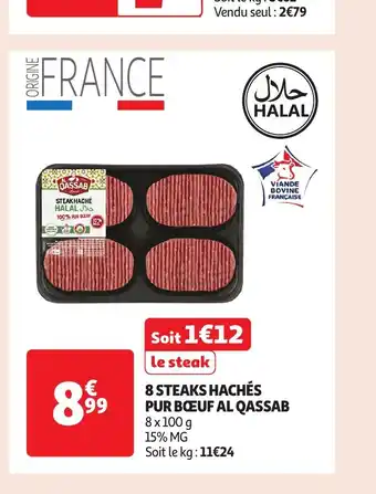 Auchan 8 steaks hachés pur bœuf al qassab 8x100 offre