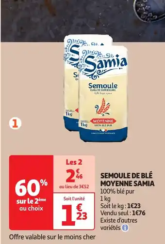 Auchan Semoule de blé moyenne samia offre