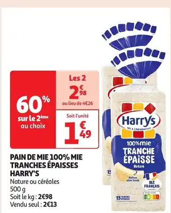 Auchan Pain de mie 100% mie tranches épaisses harry's offre