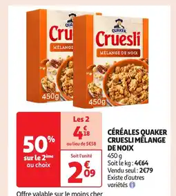 Auchan Céréales quaker cruesli mélange offre