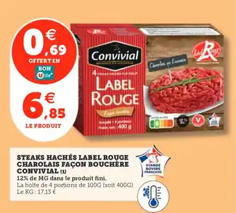 Utile CONVIVIAL Steaks hachés label rouge charolais façon bouchère offre