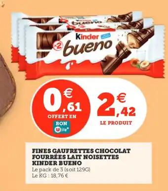 Utile KINDER BUENO Fines gaufrettes chocolat fourrées lait noisettes offre