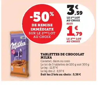 U Express MILKA Tablettes de chocolat offre