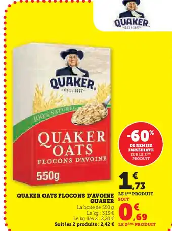 U Express QUAKER  Quaker oats flocons d'avoine offre