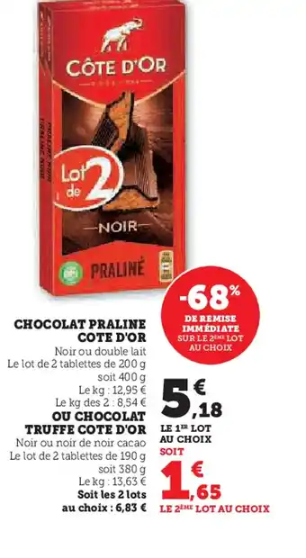 U Express COTE D'OR Chocolat praline offre