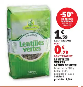 U Express Lentilles vertes ;e bon semeur offre