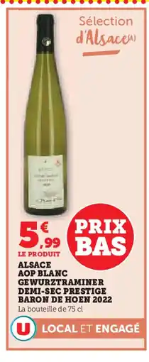 U Express Alsace aop blanc gewurztraminer demi-sec prestige baron de hoen 2022 offre