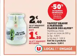 U Express PLAISIR DES ALPES Yaourt brasse a partager offre