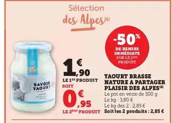 U Express PLAISIR DES ALPES Yaourt brasse nature a partager offre