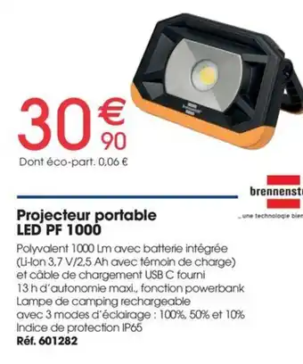 Brico Pro BRENNENSTUHL Projecteur portable LED PF 1000 offre