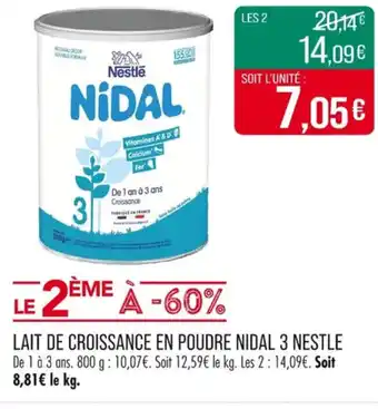 Match NESTLE Lait de croissance en poudre nidal 3 offre