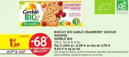 Intermarché Hyper Gerblé bio biscuit bio sablé cranberry saveur amande offre