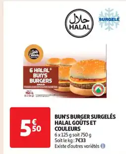 Auchan Supermarché HALAL Bun's burger surgelés goûts et couleurs offre