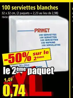 Norma PRINET 100 serviettes blanches offre