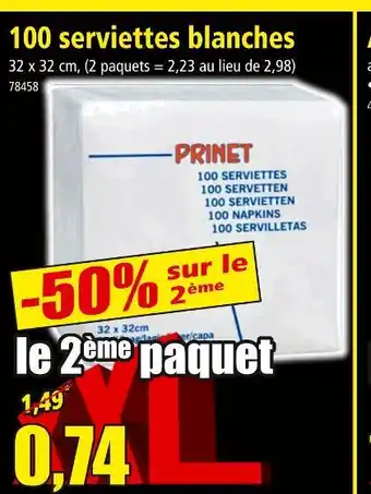 Norma PRINET 100 serviettes blanches offre