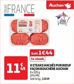 Auchan Auchan - 8 steaks hachés pur bœuf façon bouchère offre