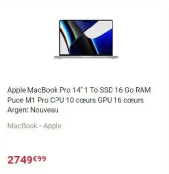 Apple macbook pro 14"1 to SSD 16 go RAM