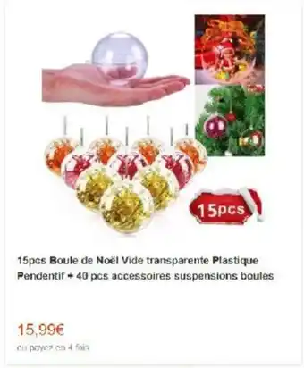 15pcs Boule de noël vide transparente plastique
