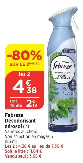 Bi1 FEBREZE Désodorisant aérosol offre