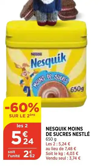 Bi1 Nesquik Moins de Sucres Nestlé offre