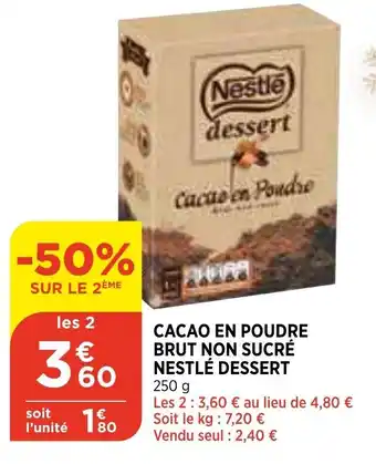 Bi1 Cacao en Poudre Brut Non Sucré Nestlé Dessert offre
