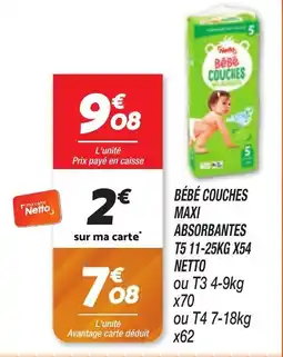 Netto NETTO Bébé couches maxi absorbantes t5 11-25kg x54 offre