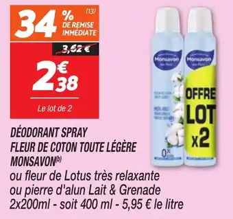 Netto MONSAVON Déodorant spray fleur de coton toute légère offre