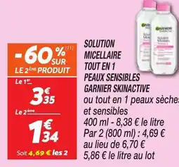 Netto GARNIER Solution micellaire tout en 1 peaux sensibles skinactive offre