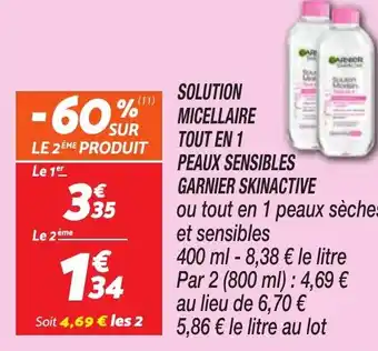 Netto GARNIER Solution micellaire tout en 1 peaux sensibles skinactive offre