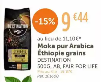 L'Eau Vive DESTINATION Moka pur Arabica Éthiopie grains offre