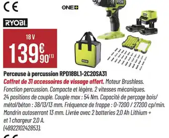 Bricorama RYOBI Perceuse à percussion RPD18BL1-2C20SA31 offre