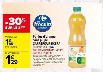 Carrefour Pur Jus D'Orange Sans Pulpe Carrefour Extra offre
