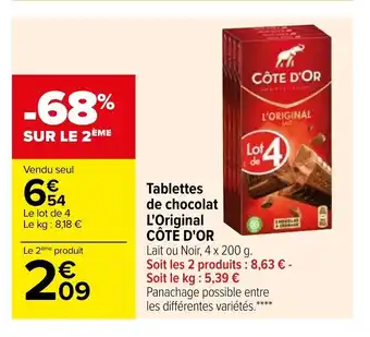 Carrefour Tablettes De Chocolat L'Original Cote D'Or offre