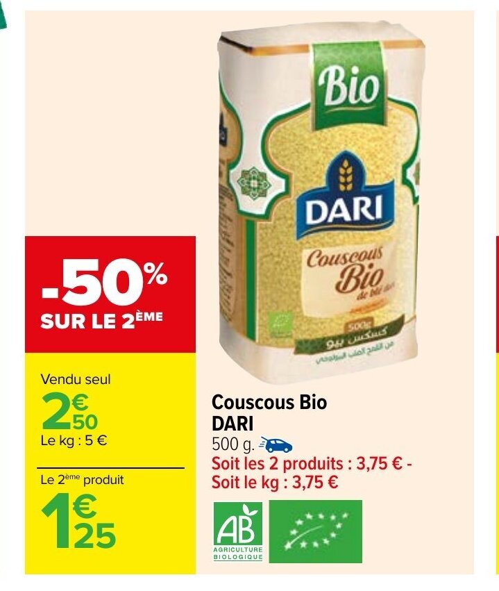Promo Couscous Bio Dari chez Carrefour