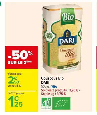 Carrefour Couscous Bio Dari offre