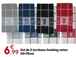 Maxi Bazar Set de 2 torchons Cooking coton 50x70cm offre