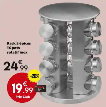 Maxi Bazar Rack à épices 16 pots rotatif inox offre