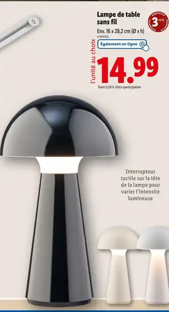 Lidl Lampe de table sans fil offre