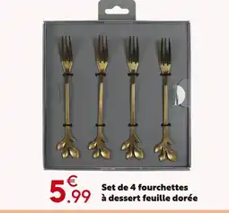 Maxi Bazar Set de 4 fourchettes à dessert feuille dorée offre