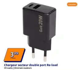 Action Chargeur secteur double port Re-load offre